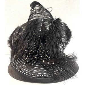 Plaza Suite New York Women's Church Derby  & Feathered With Black Stones Hat